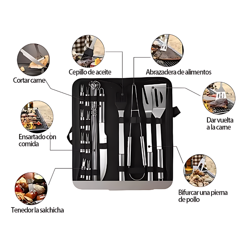 Parrilla A Carbón Portátil + un Kit de 18 Utensilitos Parrilleros de REGALO
