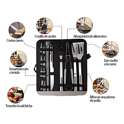 Parrilla A Carbón Portátil + un Kit de 18 Utensilitos Parrilleros de REGALO