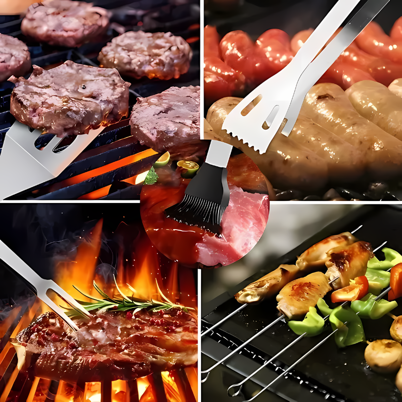 Parrilla A Carbón Portátil + un Kit de 18 Utensilitos Parrilleros de REGALO