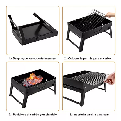 Parrilla A Carbón Portátil + un Kit de 18 Utensilitos Parrilleros de REGALO